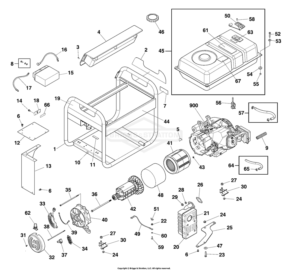 Main Unit (80025239) Diagram and Parts List for 030724-01  Briggs and Stratton Generator
